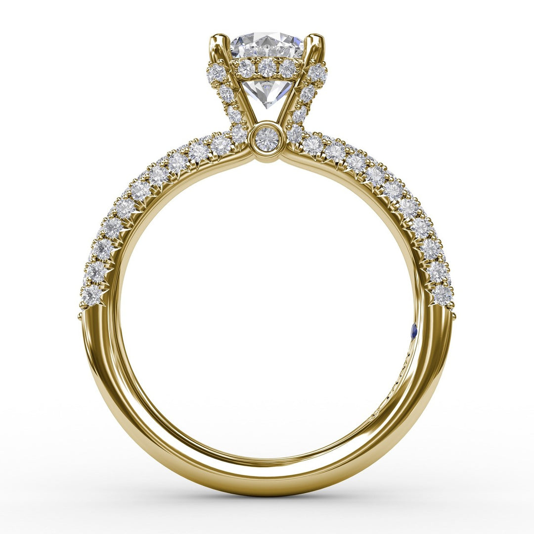 All-Over Pave Diamond Solitaire Engagement Ring With Hidden Halo