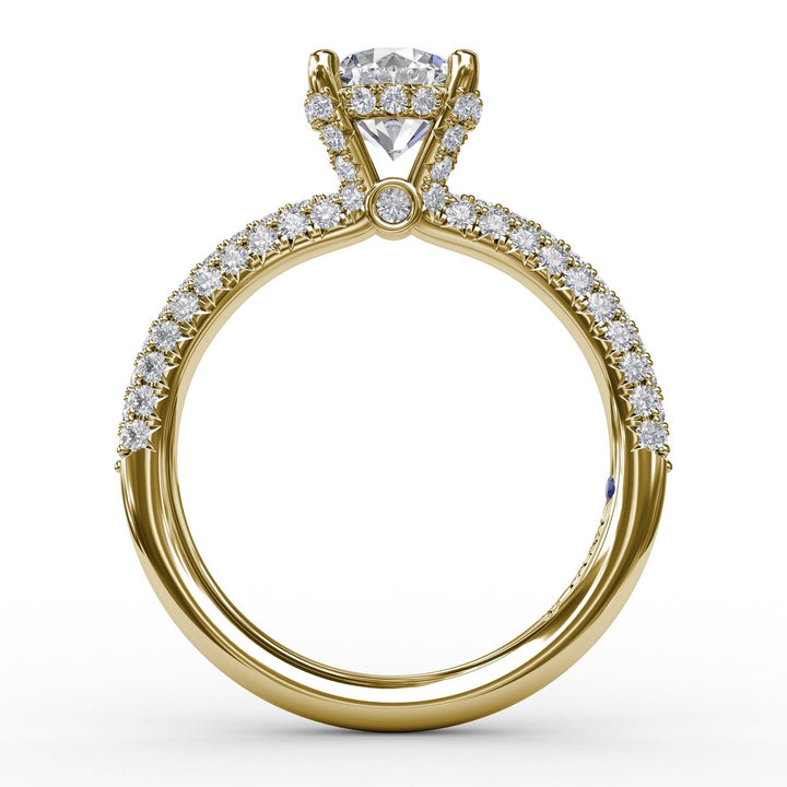 All-Over Pave Diamond Solitaire Engagement Ring With Hidden Halo