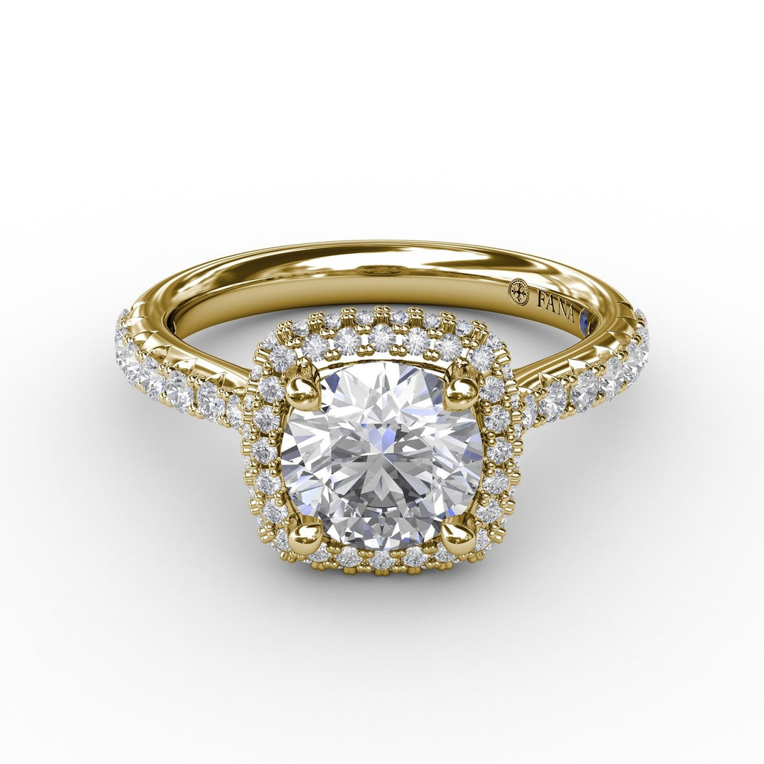Cushion-Shaped Waterfall Halo Diamond Engagement Ring