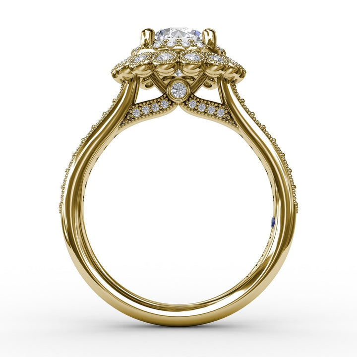 Vintage Double Halo Engagement Ring With Milgrain Details
