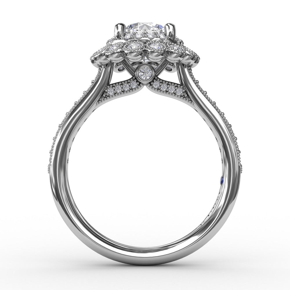 Vintage Double Halo Engagement Ring With Milgrain Details