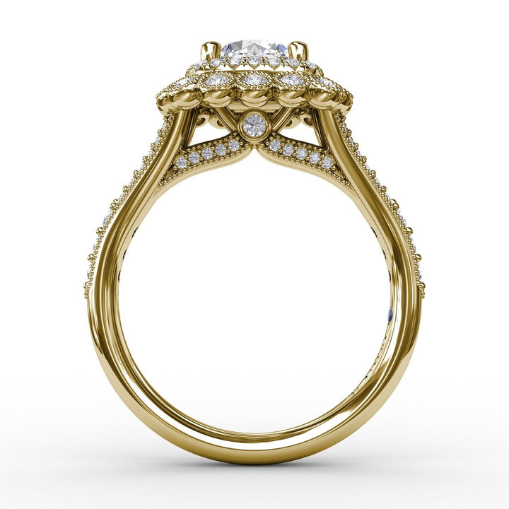 Vintage Double Halo Engagement Ring With Milgrain Details