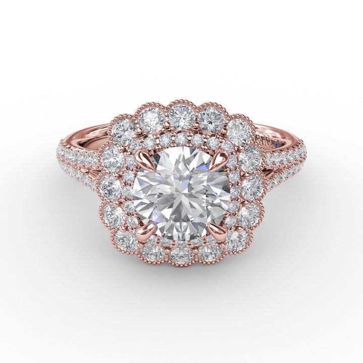 Vintage Cushion-Shaped Double Halo Engagement Ring With Split Shank