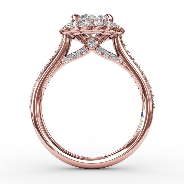 Vintage Scalloped Halo Engagement Ring With Milgrain Details