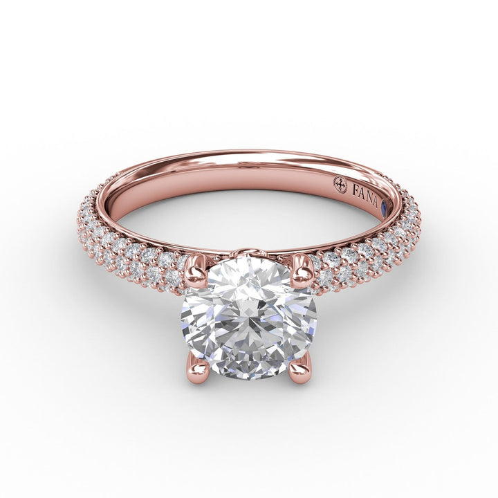 Classic Solitaire Engagement Ring With Seamless Pavé Band