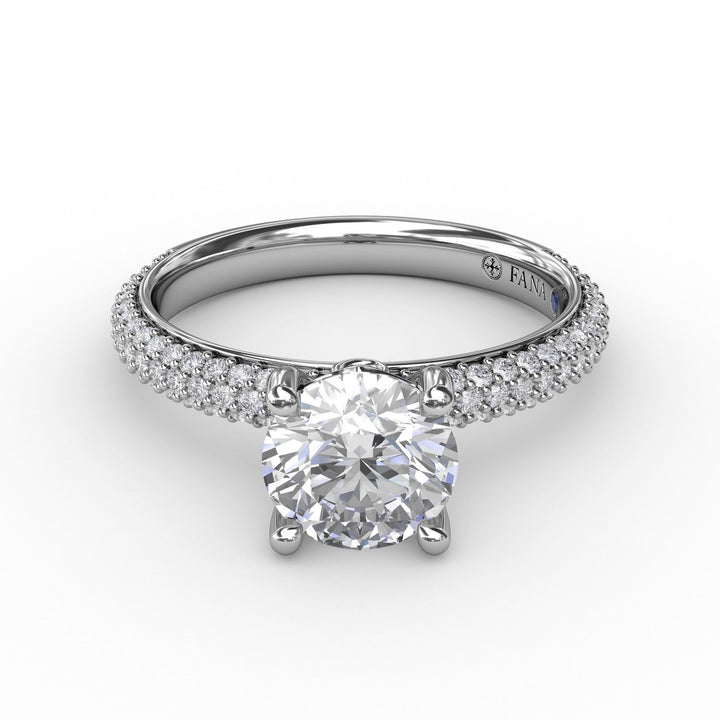 Classic Solitaire Engagement Ring With Seamless Pavé Band