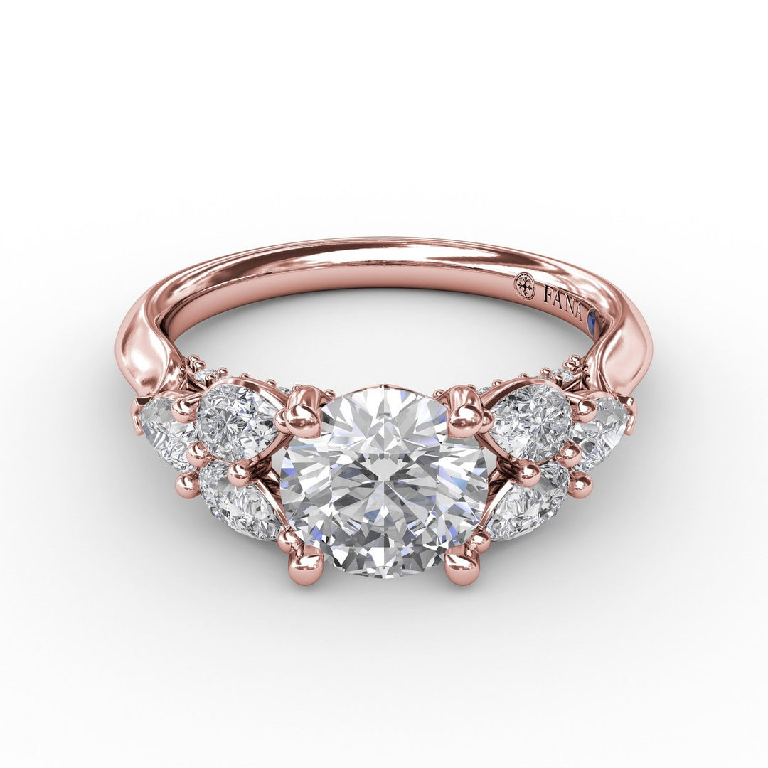 Floral Multi-Stone Engagement Ring With Diamond Leaves