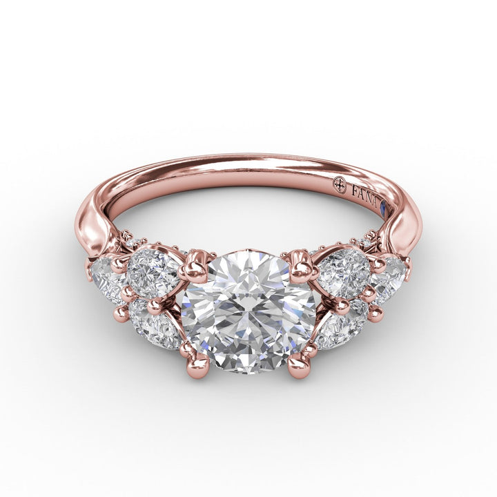 Floral Multi-Stone Engagement Ring With Diamond Leaves