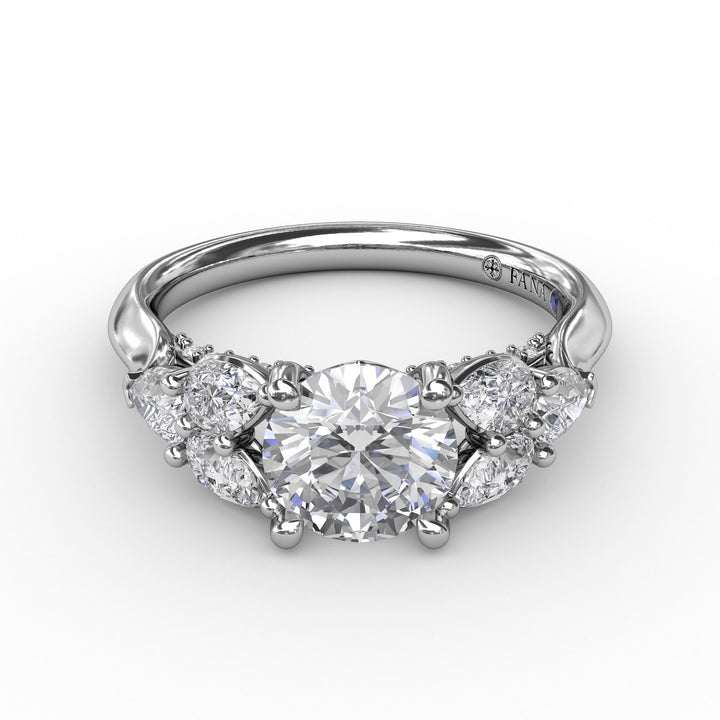 Floral Multi-Stone Engagement Ring With Diamond Leaves