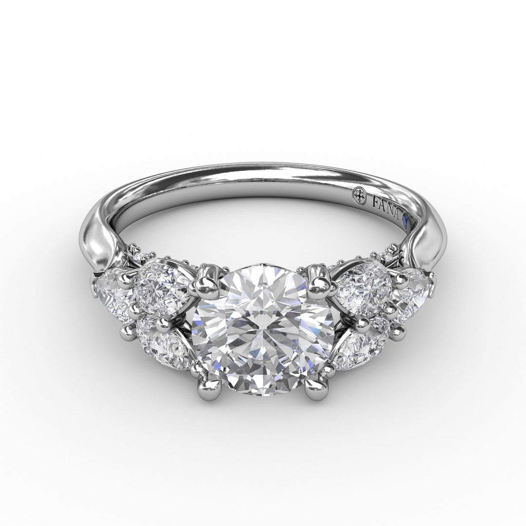 Floral Multi-Stone Engagement Ring With Diamond Leaves
