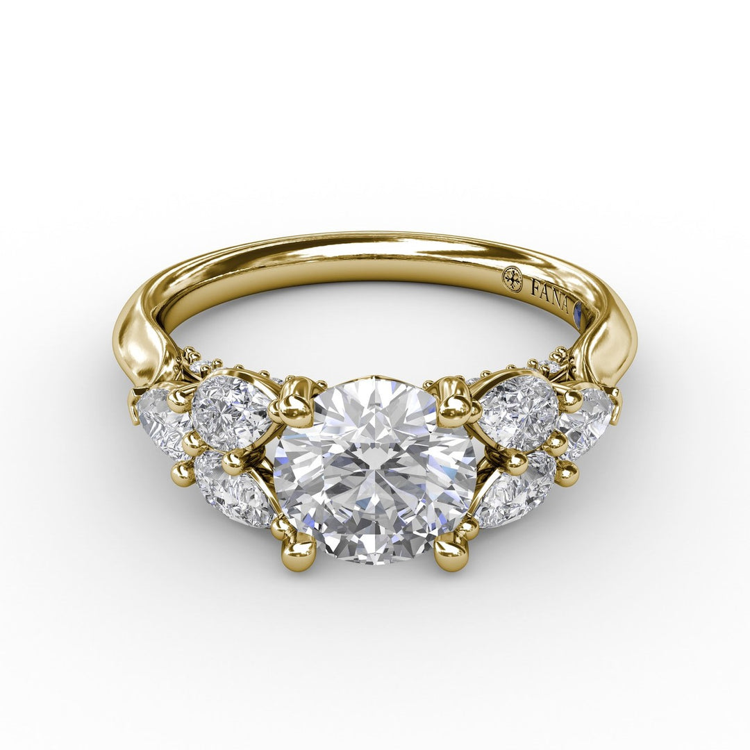 Floral Multi-Stone Engagement Ring With Diamond Leaves
