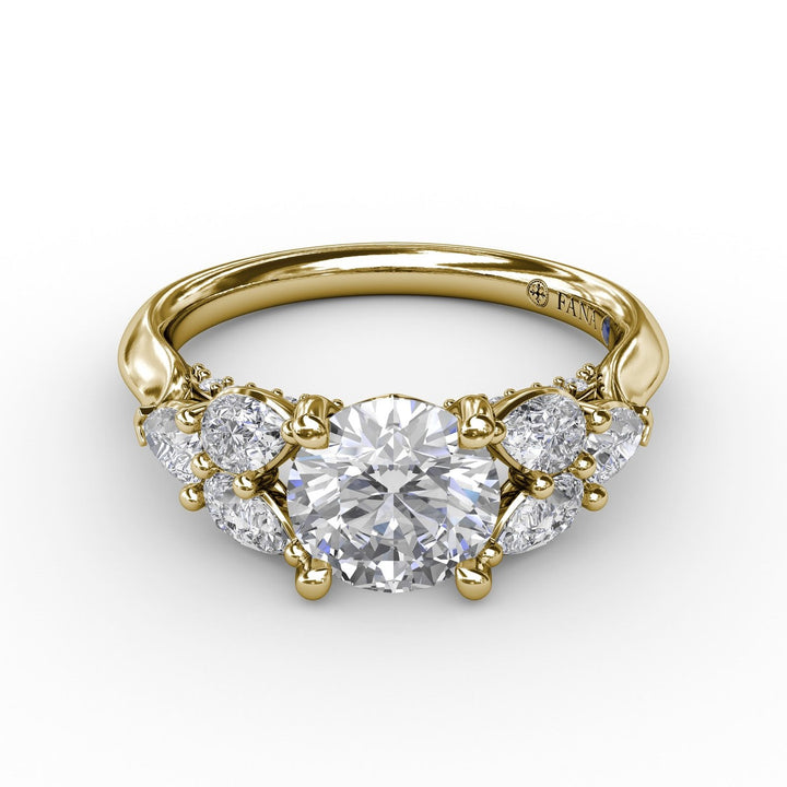 Floral Multi-Stone Engagement Ring With Diamond Leaves