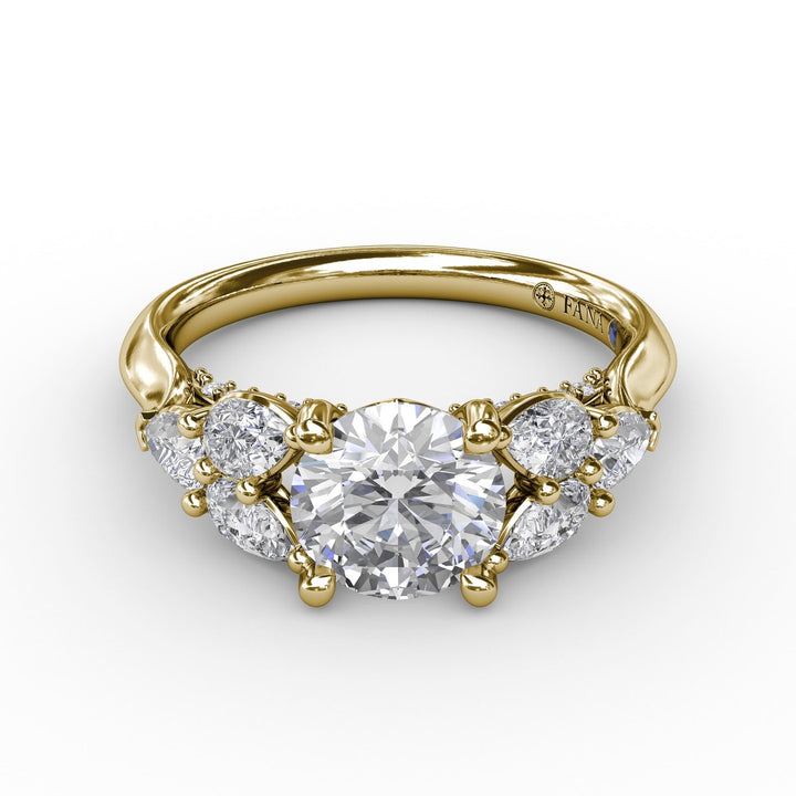 Floral Multi-Stone Engagement Ring With Diamond Leaves