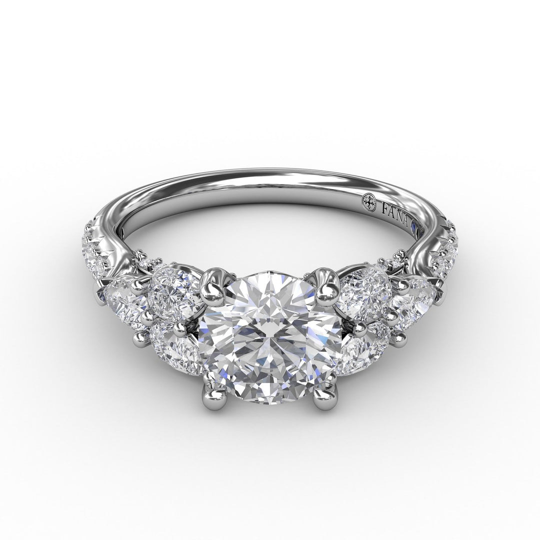 Floral Multi-Stone Engagement Ring With Diamond Leaves