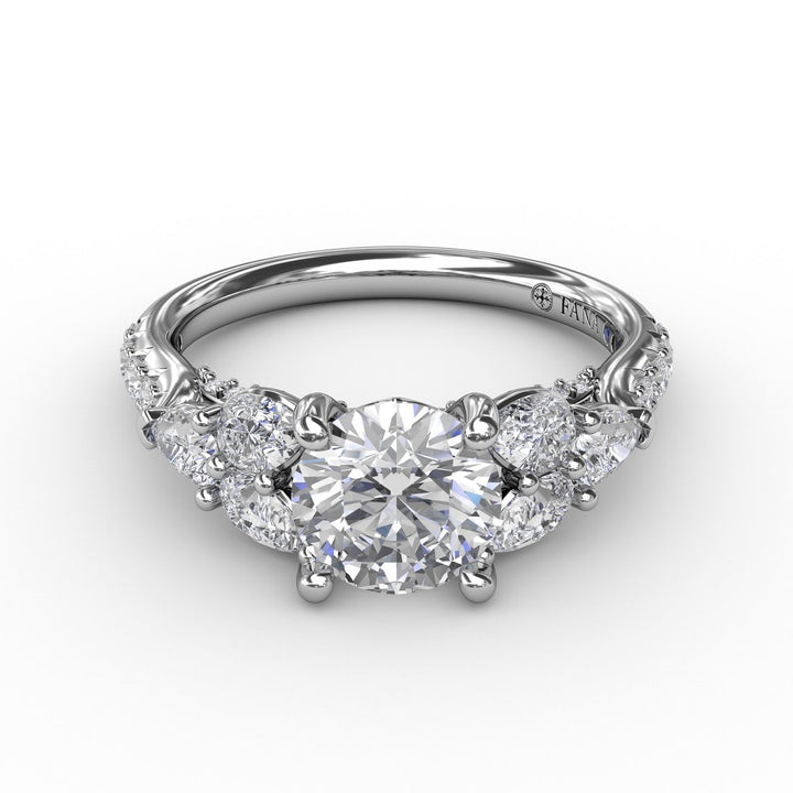 Floral Multi-Stone Engagement Ring With Diamond Leaves