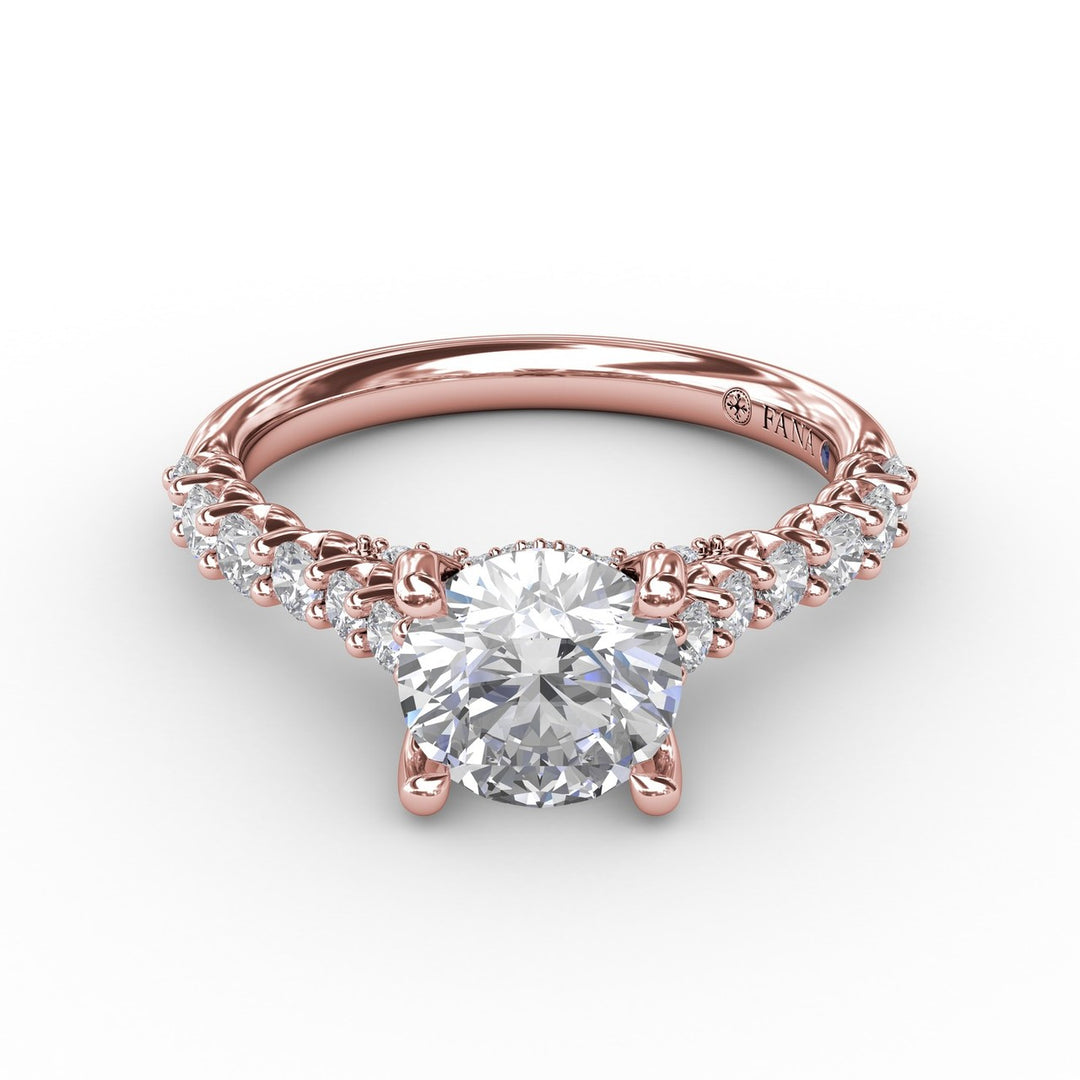 Contemporary Diamond Solitaire Engagement Ring With Hidden Halo