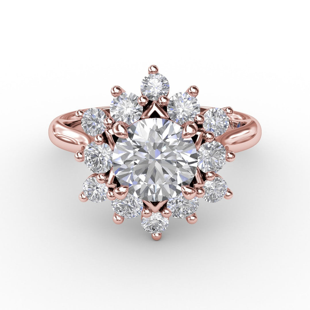 Contemporary Floral Halo Diamond Engagement Ring