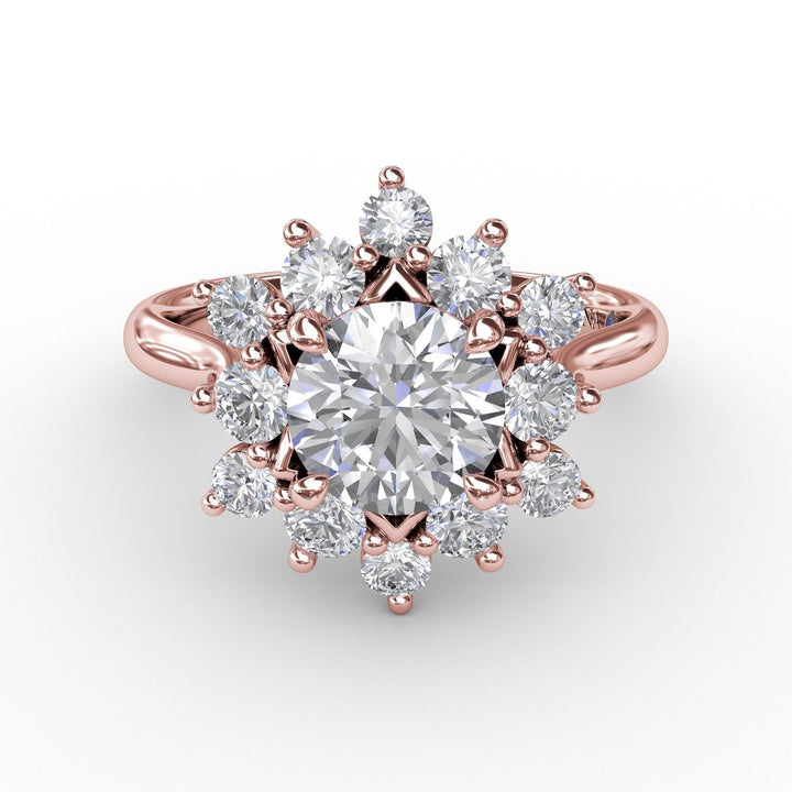 Contemporary Floral Halo Diamond Engagement Ring