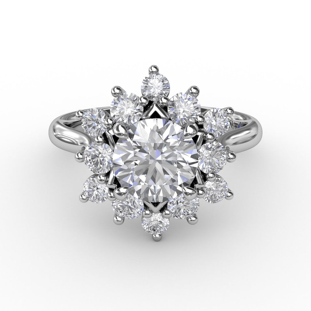Contemporary Floral Halo Diamond Engagement Ring