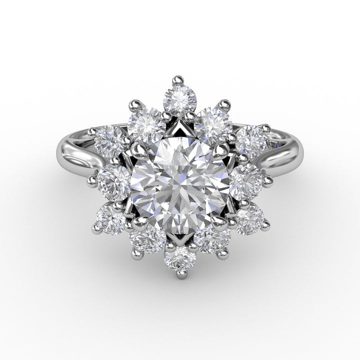 Contemporary Floral Halo Diamond Engagement Ring