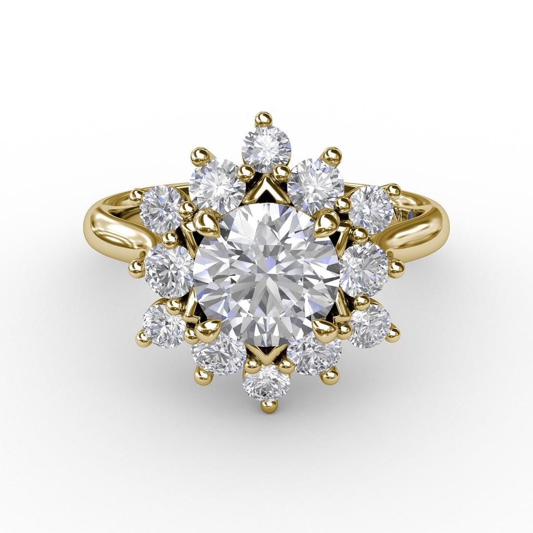 Contemporary Floral Halo Diamond Engagement Ring