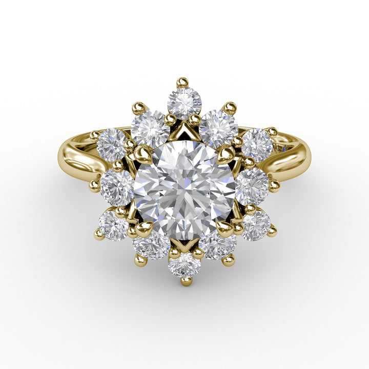 Contemporary Floral Halo Diamond Engagement Ring