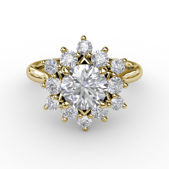 Contemporary Floral Halo Diamond Engagement Ring