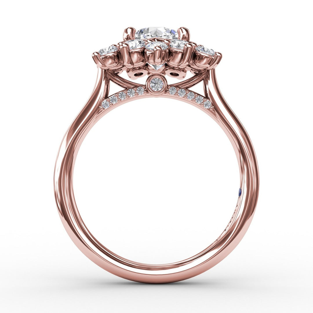 Contemporary Floral Halo Diamond Engagement Ring