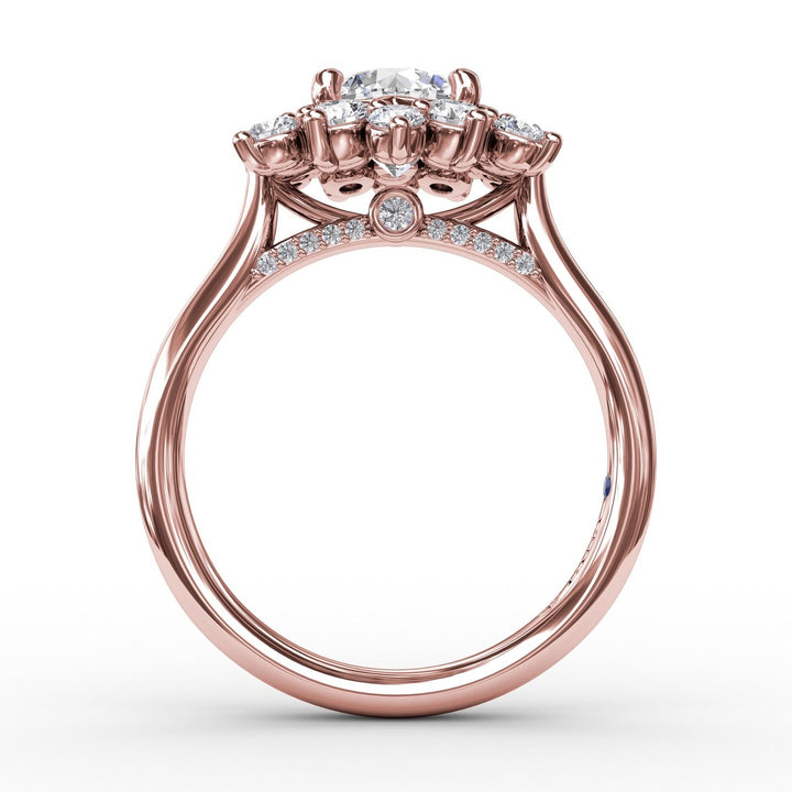 Contemporary Floral Halo Diamond Engagement Ring