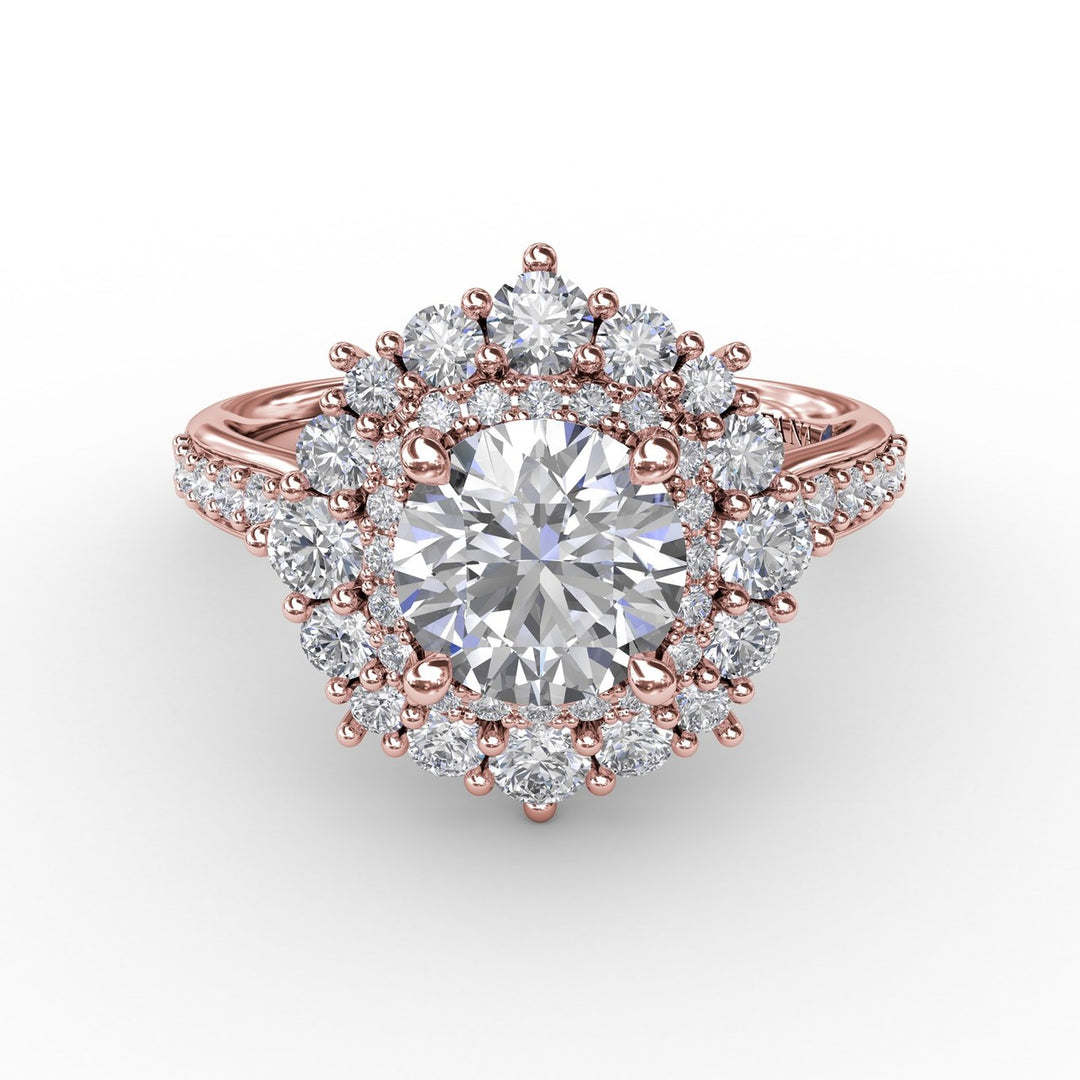 Two-Tone Double Halo Round Diamond Engagement Ring Engagement Ring With Diamond Band