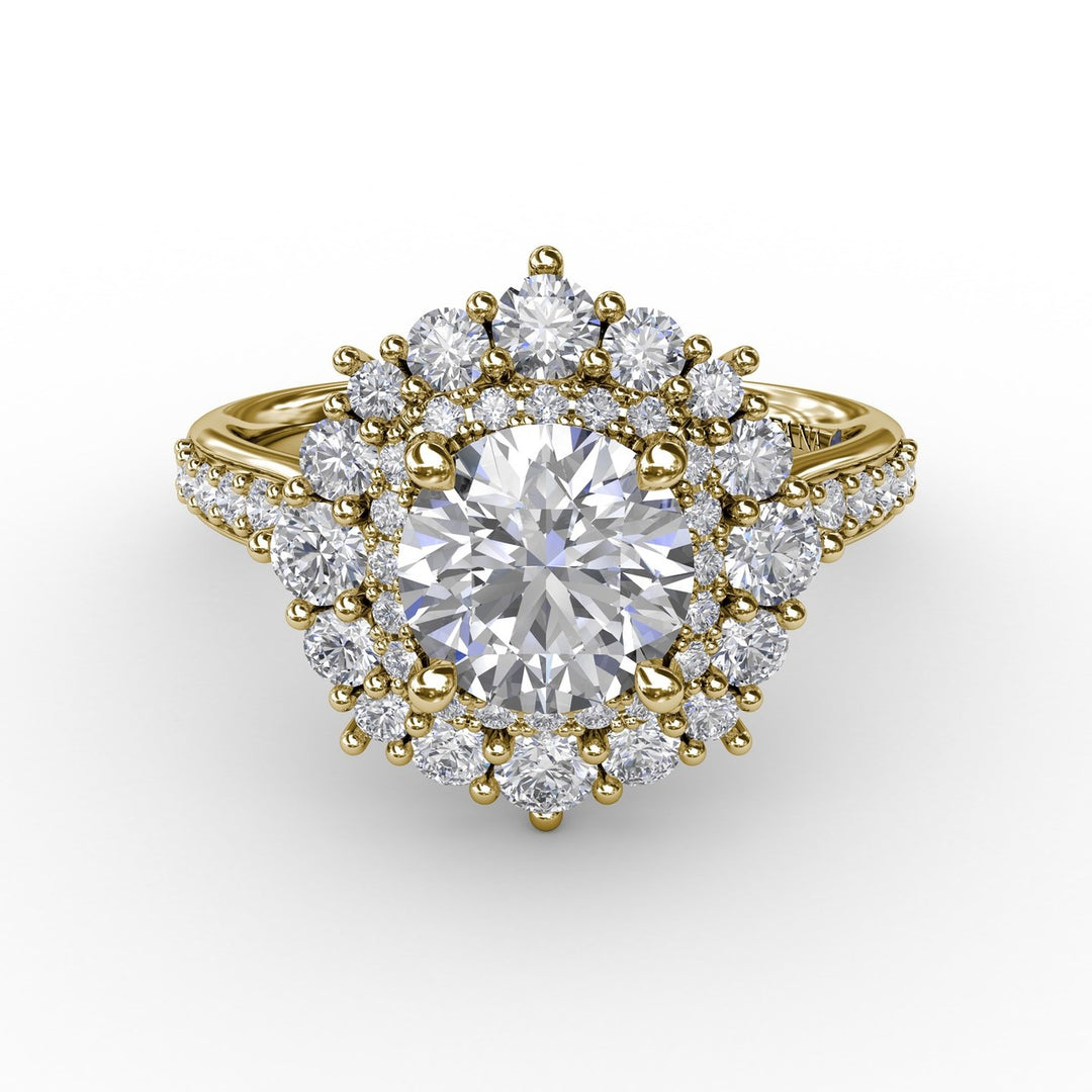 Two-Tone Double Halo Round Diamond Engagement Ring Engagement Ring With Diamond Band