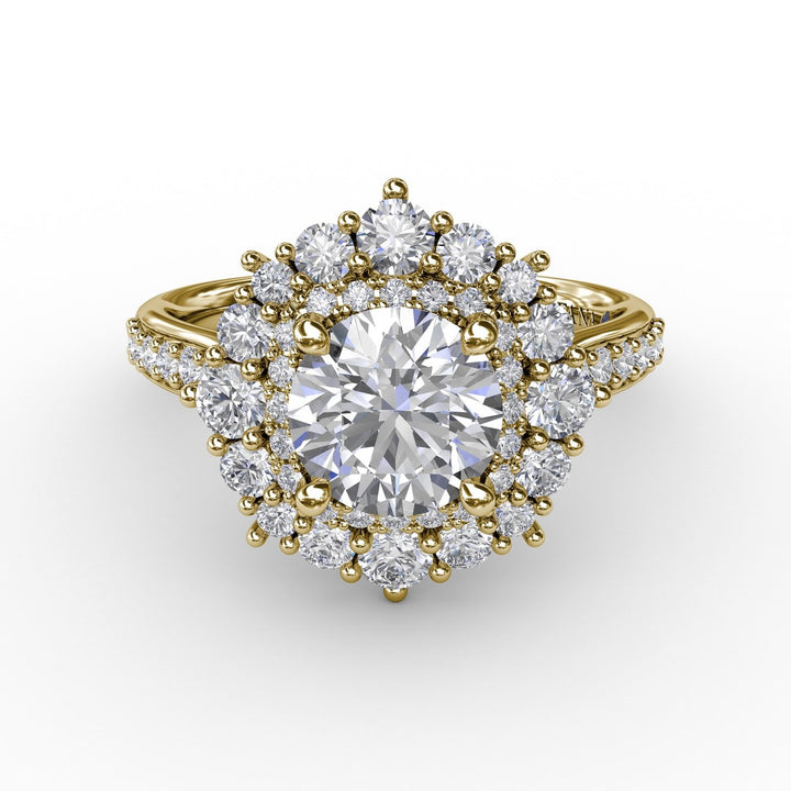 Two-Tone Double Halo Round Diamond Engagement Ring Engagement Ring With Diamond Band