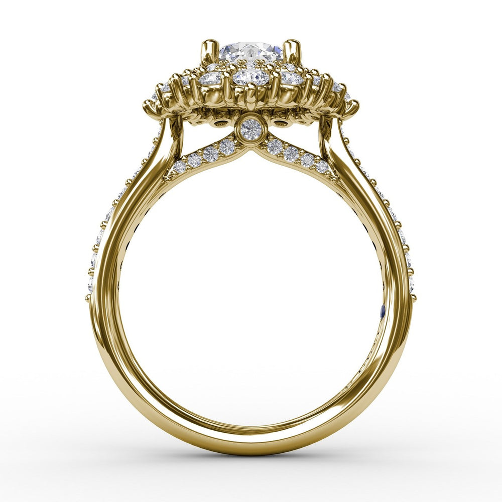 Two-Tone Double Halo Round Diamond Engagement Ring Engagement Ring With Diamond Band