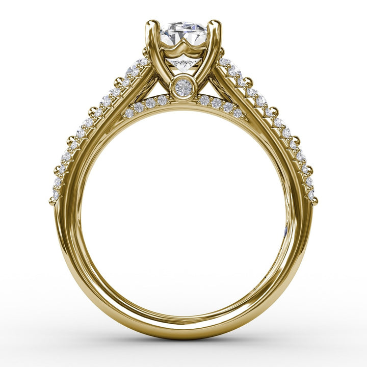 Classic Oval Diamond Solitaire Engagement Ring With Triple-Row Diamond Band