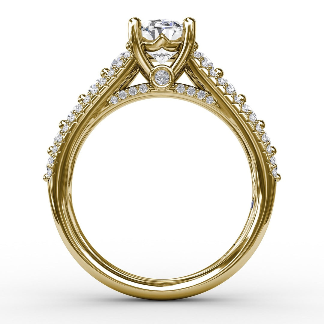 Classic Oval Diamond Solitaire Engagement Ring With Triple-Row Diamond Band