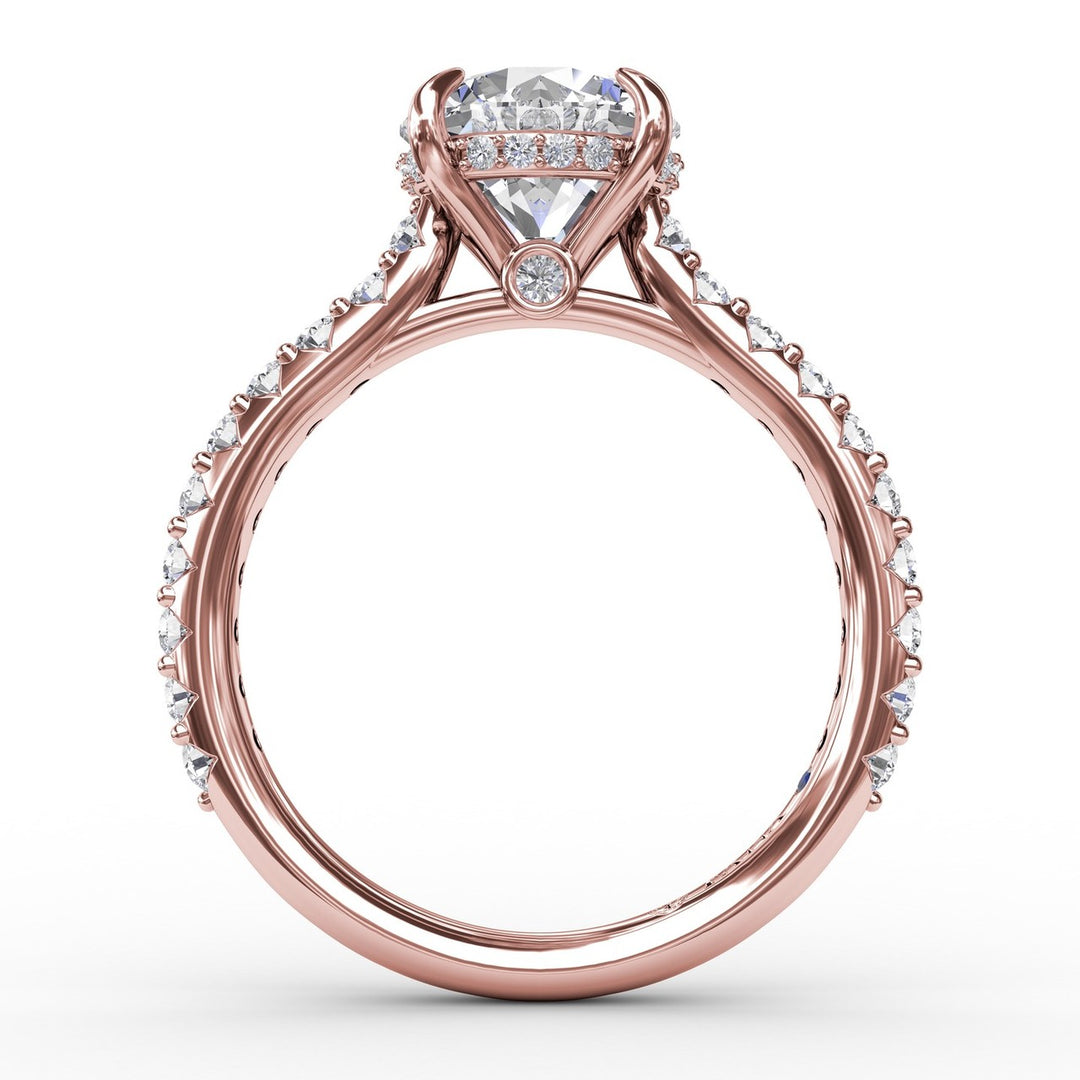 Classic Round Diamond Solitaire Engagement Ring With Hidden Pav? Halo