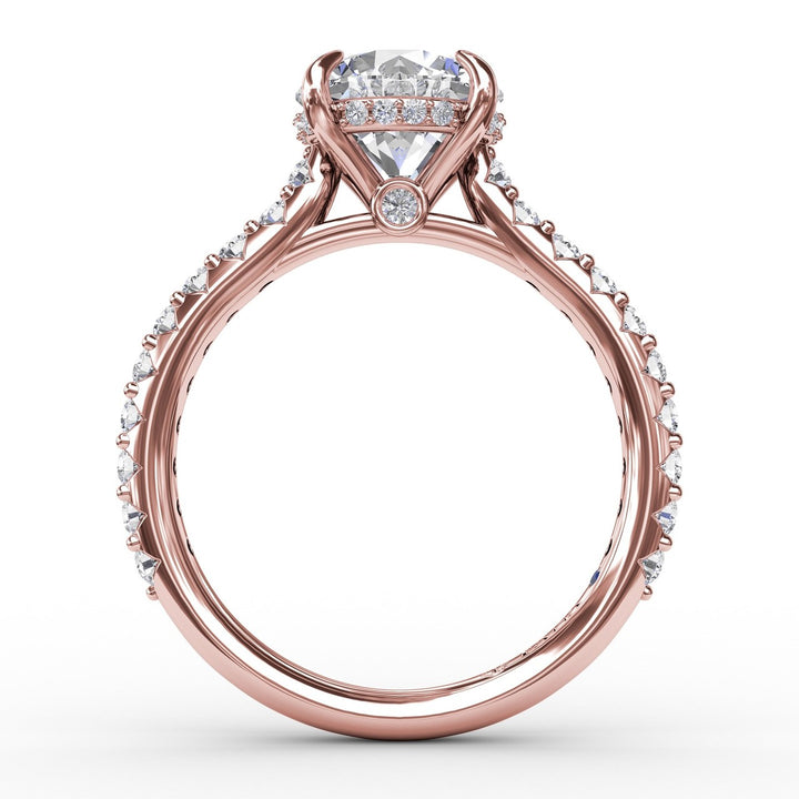 Classic Round Diamond Solitaire Engagement Ring With Hidden Pav? Halo