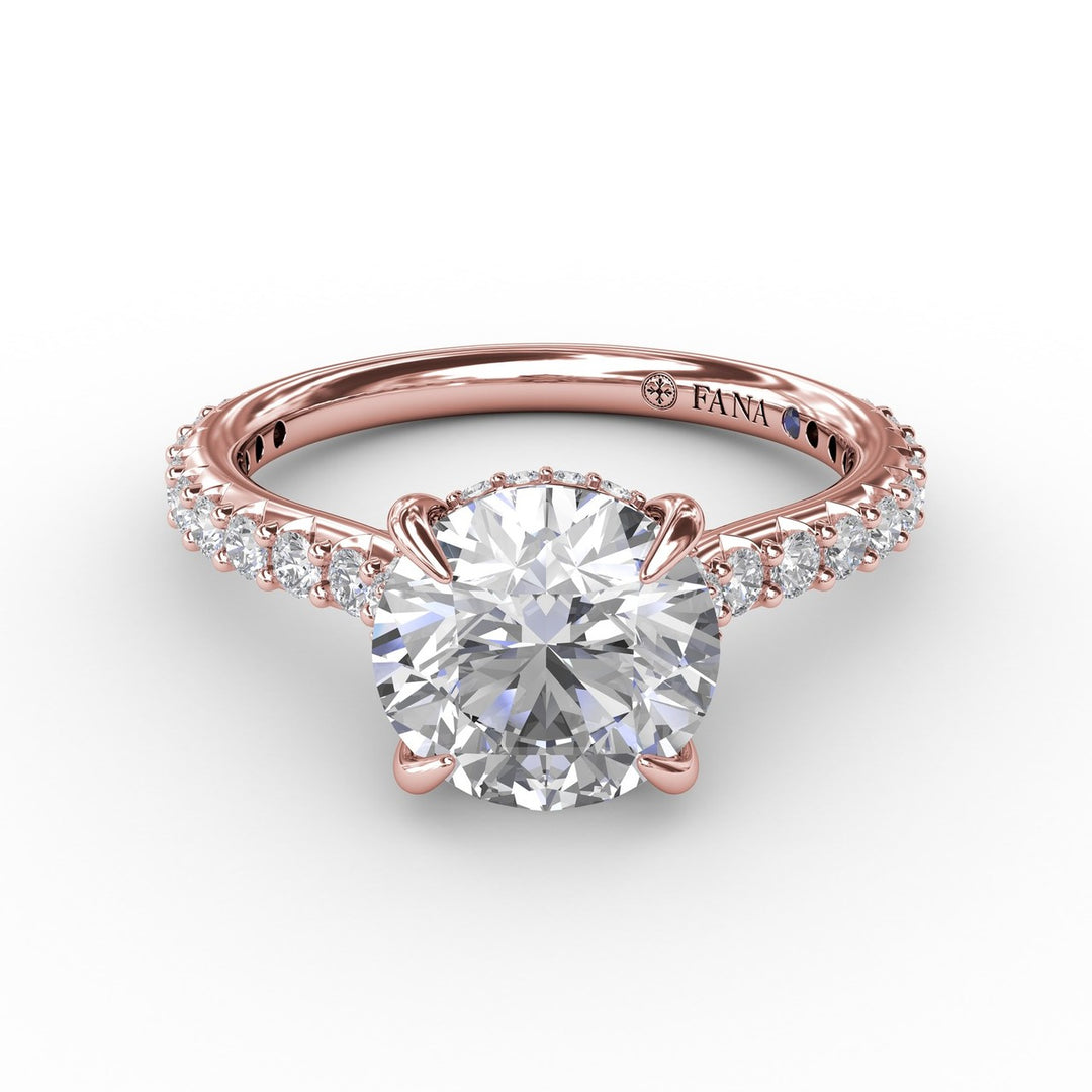 Classic Round Diamond Solitaire Engagement Ring With Hidden Pav? Halo