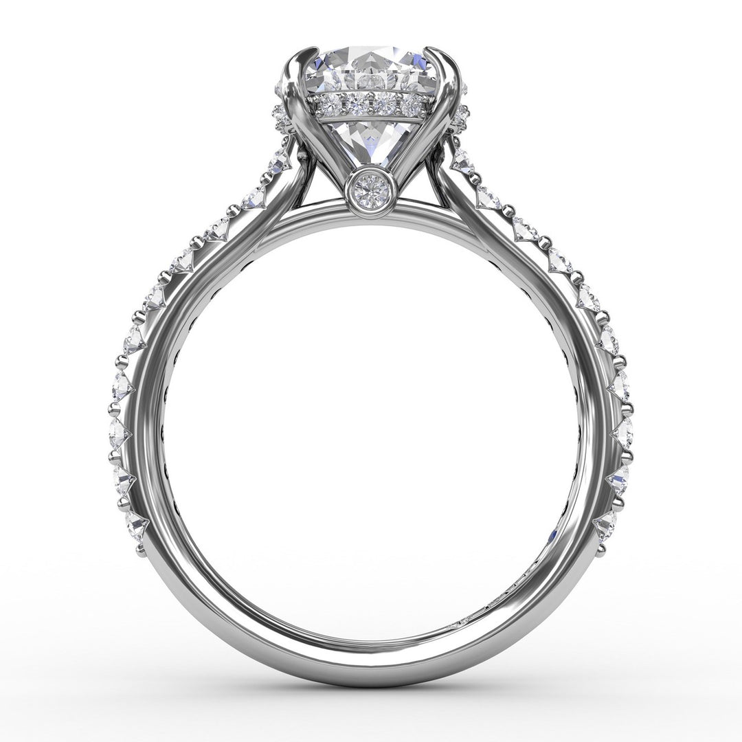 Classic Round Diamond Solitaire Engagement Ring With Hidden Pav? Halo