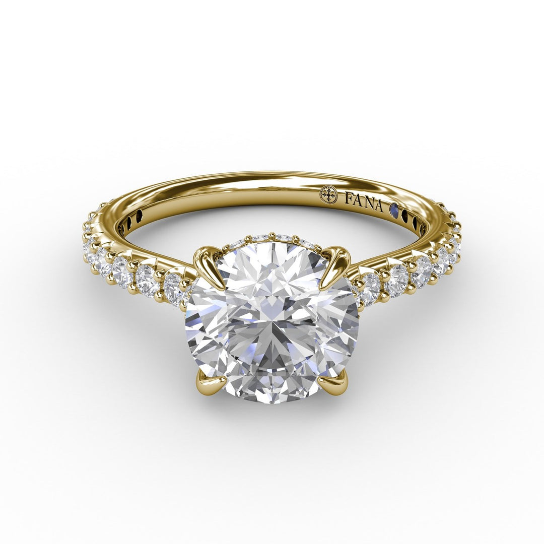 Classic Round Diamond Solitaire Engagement Ring With Hidden Pav? Halo