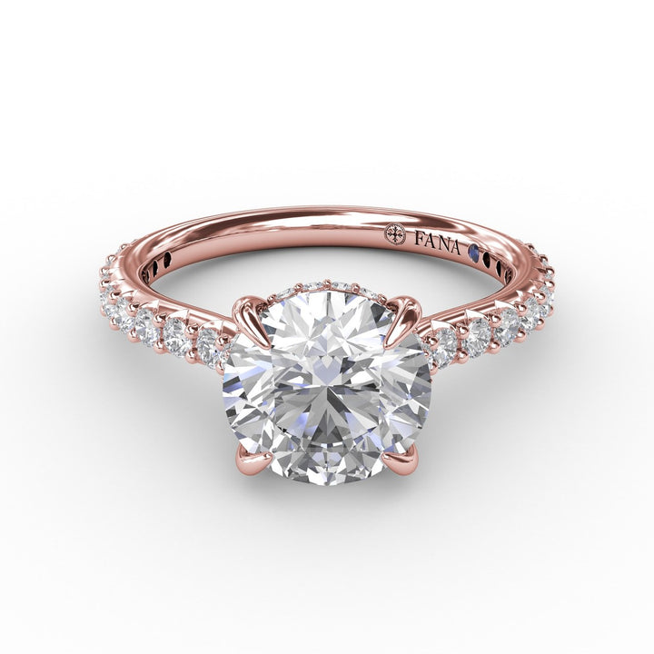 Classic Round Diamond Solitaire Engagement Ring With Hidden Pav? Halo