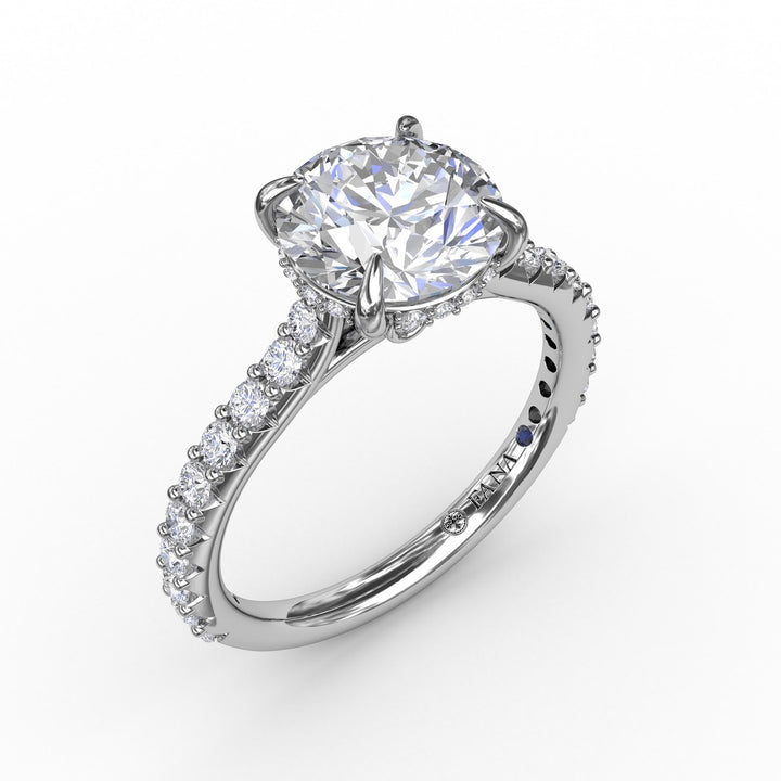 Classic Round Diamond Solitaire Engagement Ring With Hidden Pav? Halo