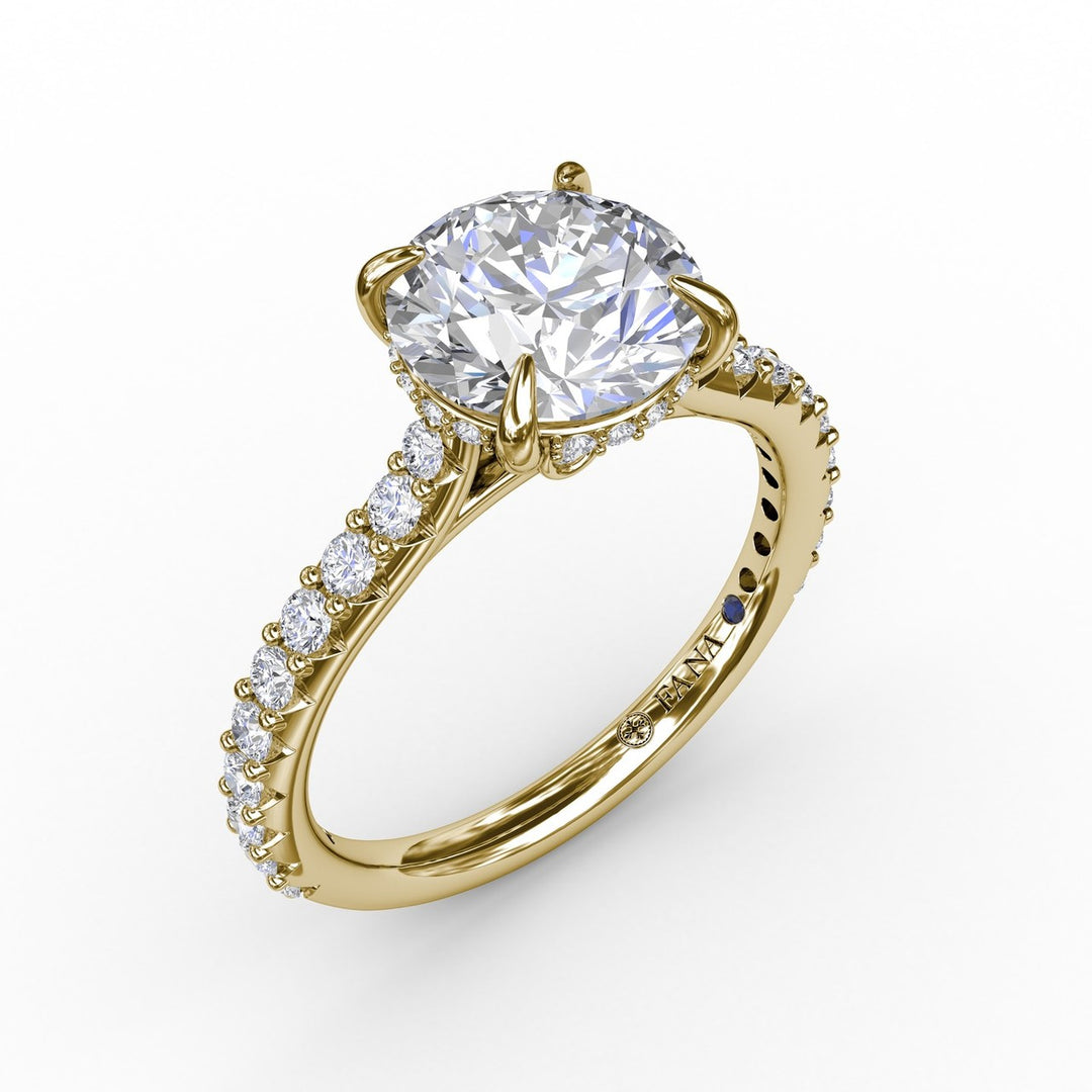 Classic Round Diamond Solitaire Engagement Ring With Hidden Pav? Halo