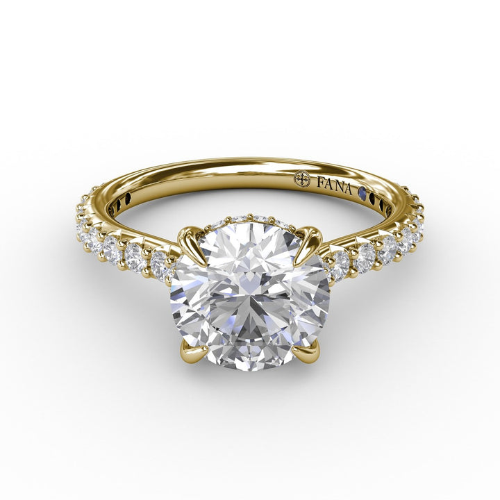 Classic Round Diamond Solitaire Engagement Ring With Hidden Pavï¿½ Halo