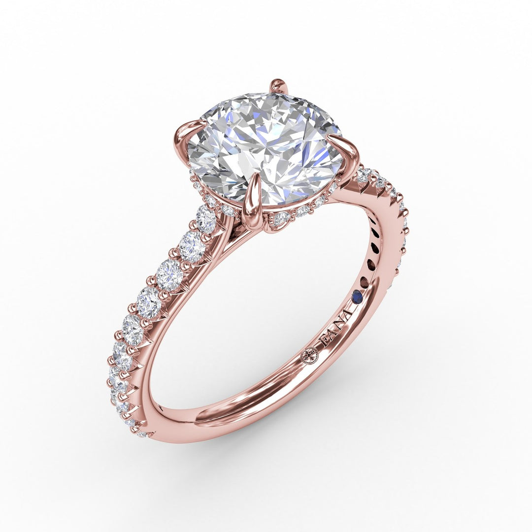 Classic Round Diamond Solitaire Engagement Ring With Hidden Pavï¿½ Halo