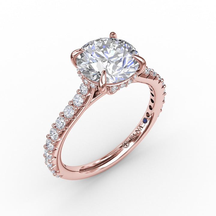 Classic Round Diamond Solitaire Engagement Ring With Hidden Pavï¿½ Halo