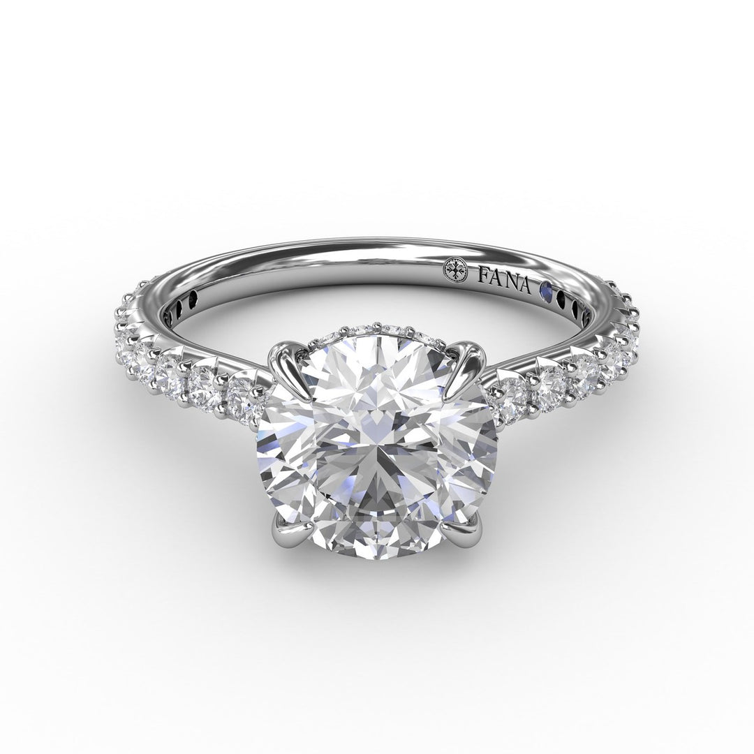 Classic Round Diamond Solitaire Engagement Ring With Hidden Pav? Halo