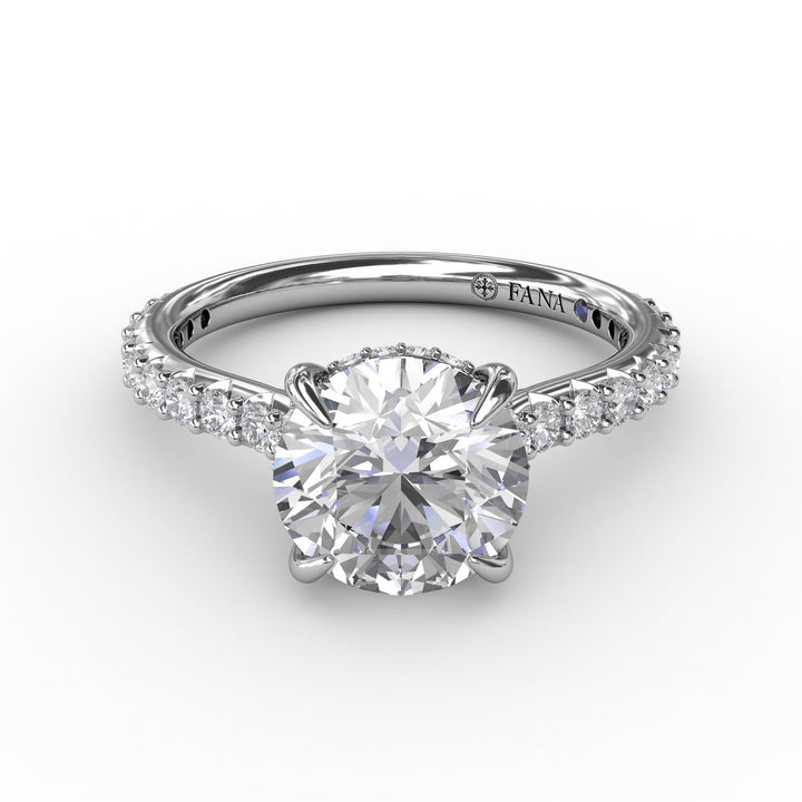 Classic Round Diamond Solitaire Engagement Ring With Hidden Pav? Halo