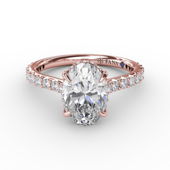 Classic Oval Diamond Solitaire Engagement Ring With Hidden Pav? Halo