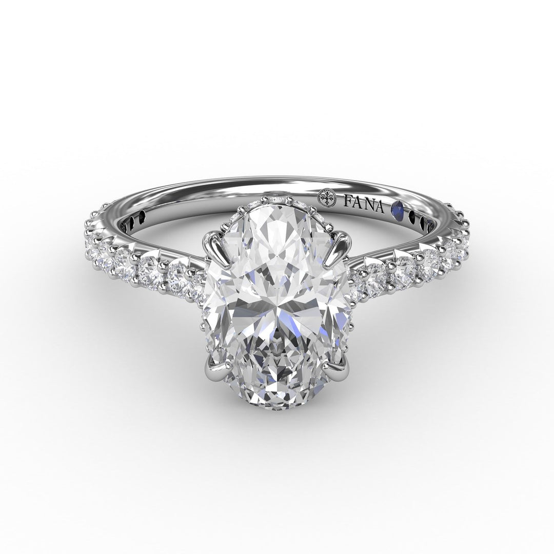 Classic Oval Diamond Solitaire Engagement Ring With Hidden Pav? Halo